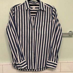 Womens navy striped button down